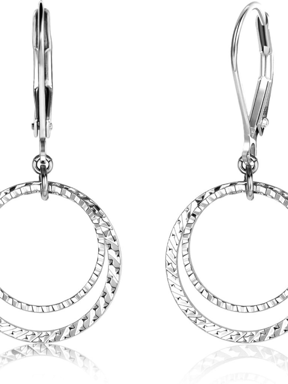 Sterling Silver Circle Leverback Earrings for Women Gold and Silver Circle Textu